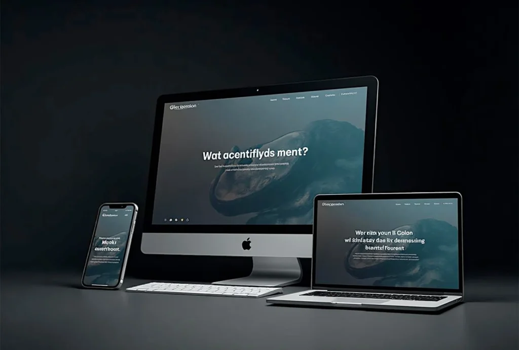 Responsive WordPress website design mockup on desktop, laptop, tablet, and mobile devices.